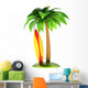 Surfboard Palm Tree and Island Stylized Summer Composition Wall Decal