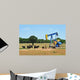 Oil Well Pumper and Brahma Cattle in West Texas. Wall Mural