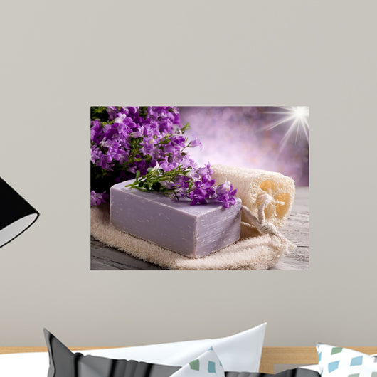 natural flower soap with scrub sponge Wall Mural