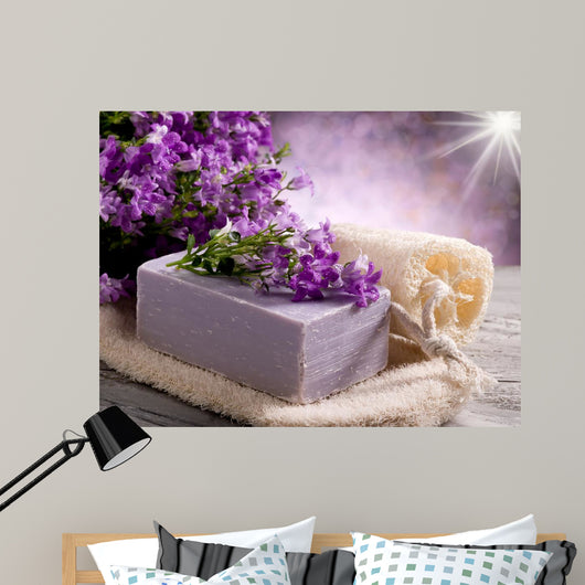 natural flower soap with scrub sponge Wall Mural