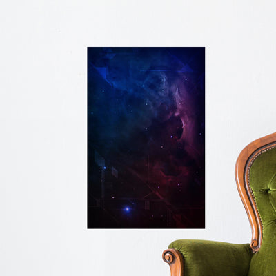 Vertical Outer Space Nebula Wall Mural shown on a wall