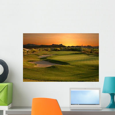 Golf Course Sunset Wall Decal shown on a wall