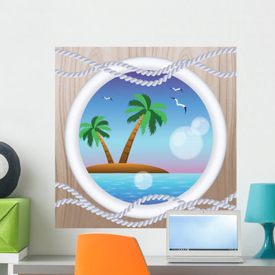 Circle Window Tropical Sea shown on a wall