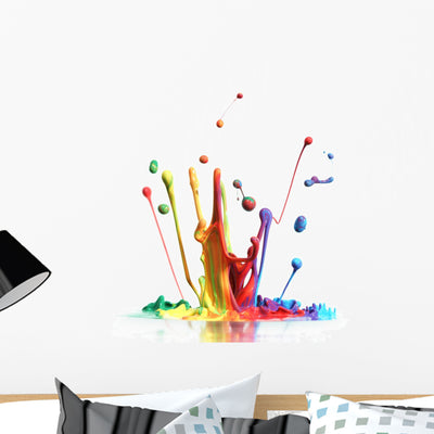 Colorful Paint Splashing White Wall Decal shown on a wall