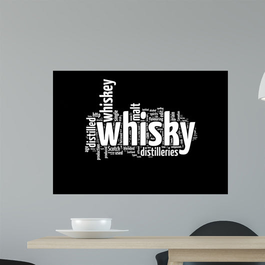 Whisky word collage isolated on black Wall Mural