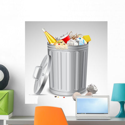 Trash Bin Full Garbage shown on a wall