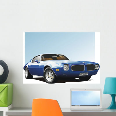 Blue Muscle Car shown on a wall