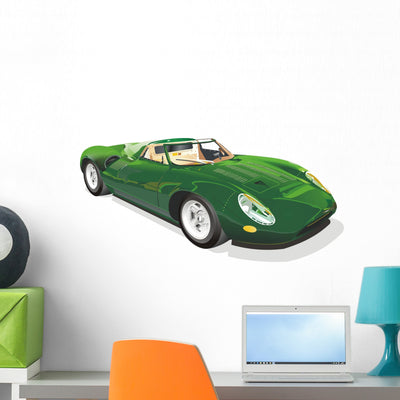 Green Sports Car Wall Decal shown on a wall