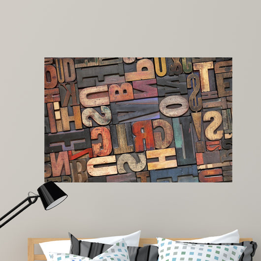 Letterpress Wood Type With Ink Patina Wall Mural