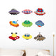 Ufo Spaceship Icon Set Wall Decal