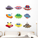 Ufo Spaceship Icon Set Wall Decal