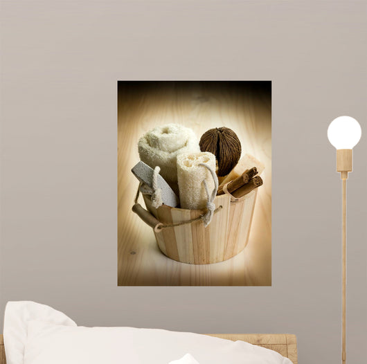 Bucket with Bath Accessories Wall Mural