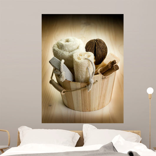 Bucket with Bath Accessories Wall Mural