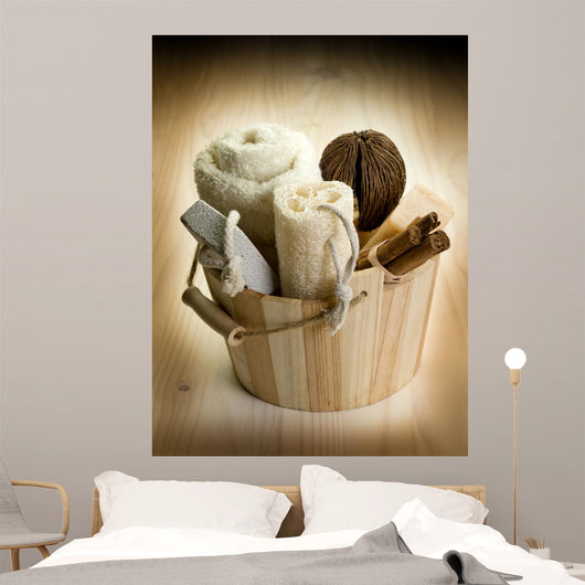 Bucket with Bath Accessories Wall Mural
