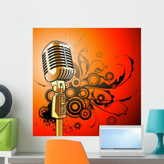 Gold Vintage Microphone Wall Decal