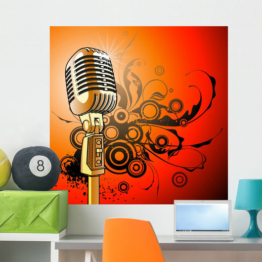 Gold Vintage Microphone Wall Decal