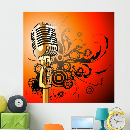 Gold Vintage Microphone Wall Decal