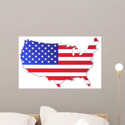 USA Map with Flag Wall Decal shown on a wall