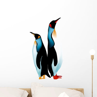 Two Penguins Than Height Wall Decal shown on a wall