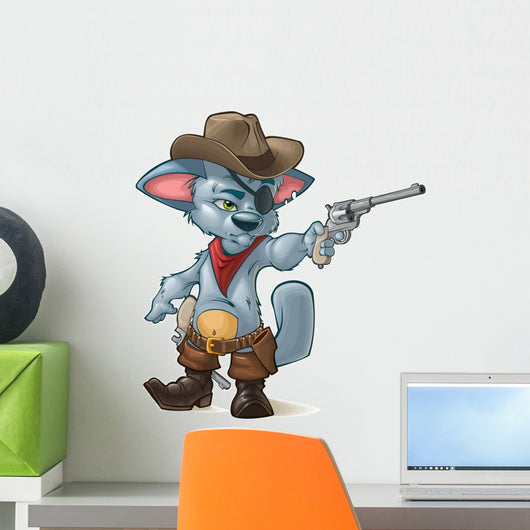 Cute Kitten Playing Cowboys Wall Decal