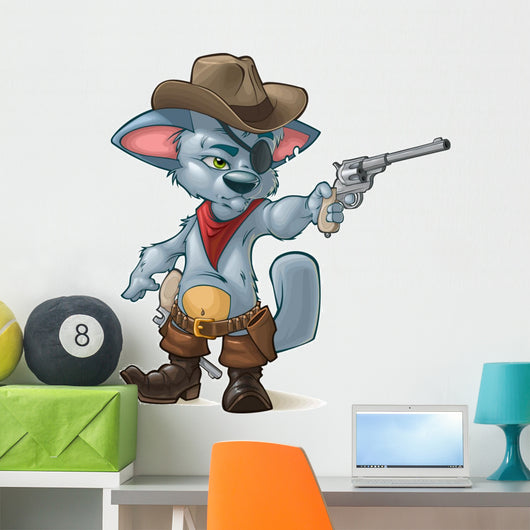 Cute Kitten Playing Cowboys Wall Decal