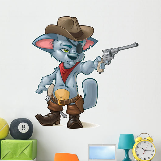 Cute Kitten Playing Cowboys Wall Decal