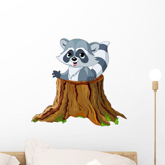 Raccoon Tree Stump Wall Decal