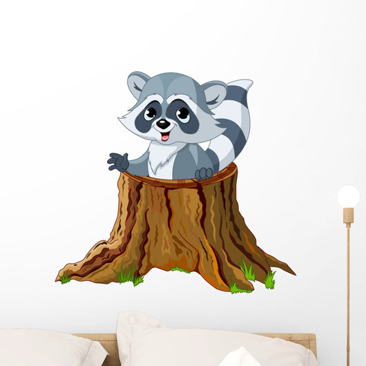 Raccoon Tree Stump Wall Decal