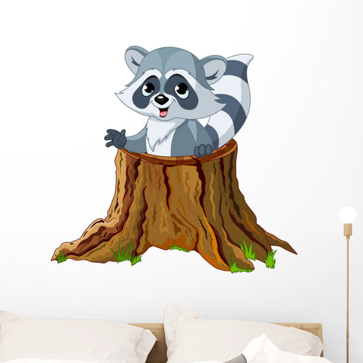 Raccoon Tree Stump Wall Decal