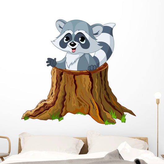 Raccoon Tree Stump Wall Decal