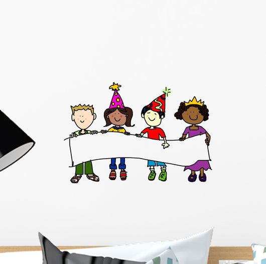 Party Hat Kids with Wall Decal