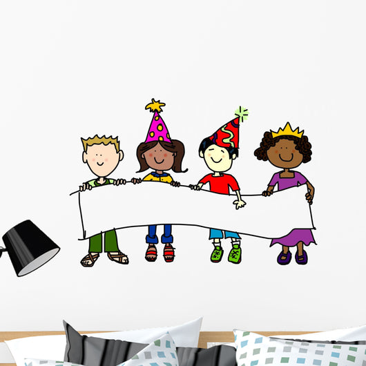 Party Hat Kids with Wall Decal