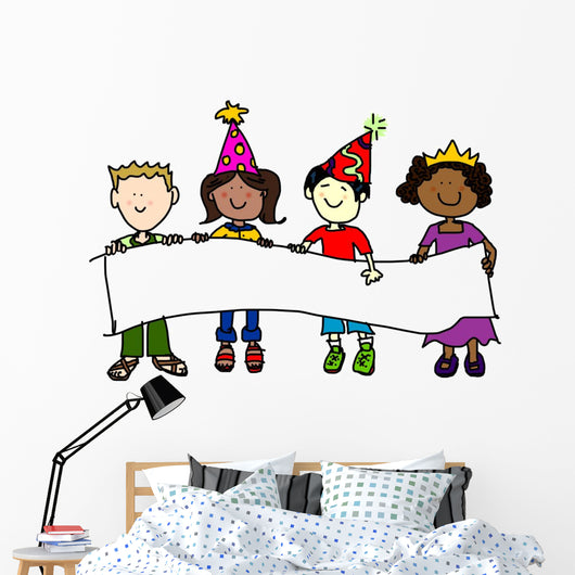 Party Hat Kids with Wall Decal