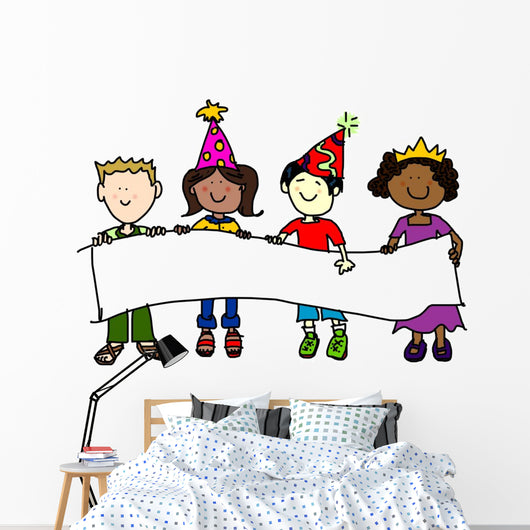 Party Hat Kids with Wall Decal