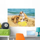 English Bulldogs Playing Beach Wall Decal