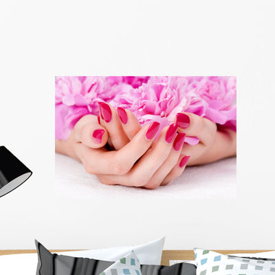 Woman Cupped Hands with Wall Decal shown on a wall