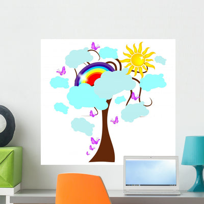 Rainbow Tree Wall Decal shown on a wall