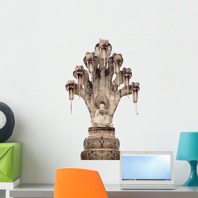 Buddha and Seven Headed Wall Decal shown on a wall