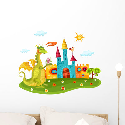 Castle Dragon Wall Decal shown on a wall