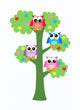 Four Colorful Owls Sitting Wall Decal