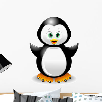 Happy Cute Penguin Wall Decal shown on a wall