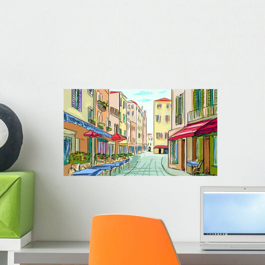 Street Facades Old Houses Wall Decal Design 2