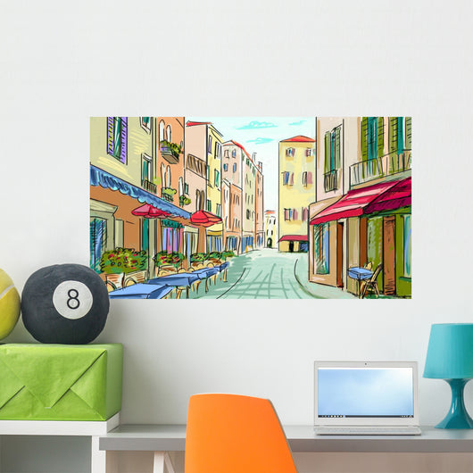 Street Facades Old Houses Wall Decal Design 2