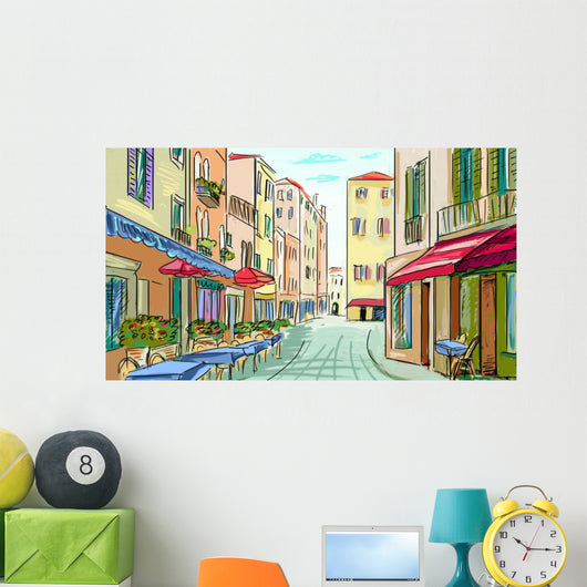 Street Facades Old Houses Wall Decal Design 2