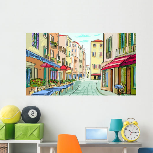 Street Facades Old Houses Wall Decal Design 2