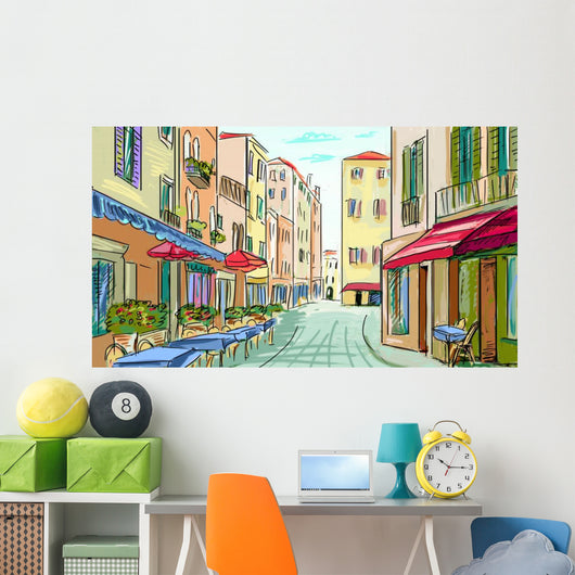 Street Facades Old Houses Wall Decal Design 2
