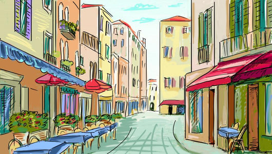 Street Facades Old Houses Wall Decal Design 2