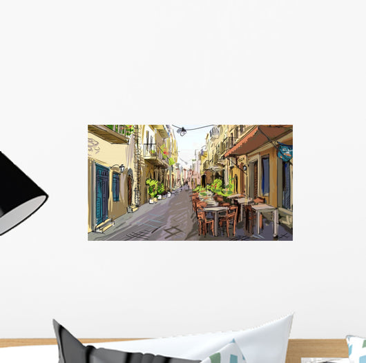 Street Facades Old Houses Wall Decal Design 1