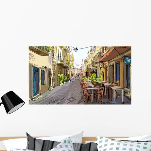 Street Facades Old Houses Wall Decal Design 1