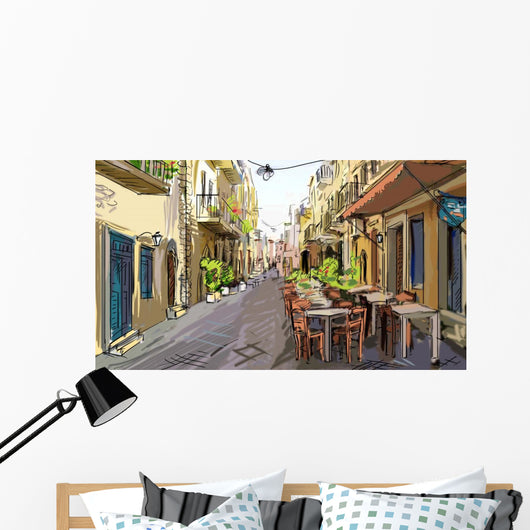 Street Facades Old Houses Wall Decal Design 1